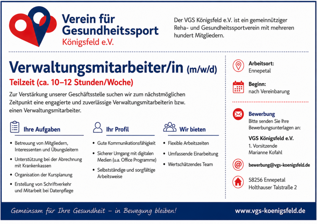 Verwaltungsmitarbeiter/in gesucht